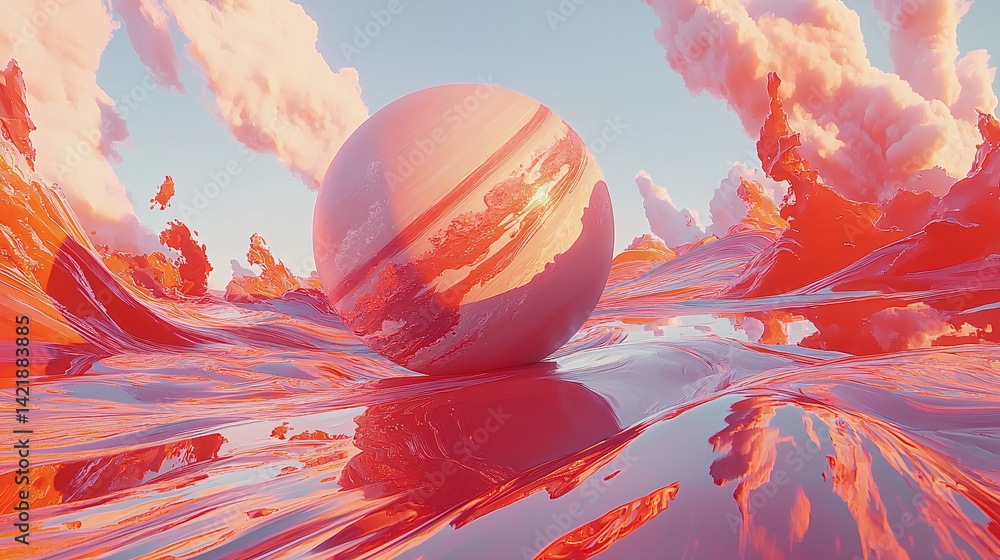 Poster enormous sphere hanging in the sky with moody shadows and light play creating an intriguing cosmic s