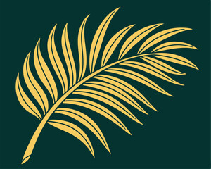 Fototapeta premium Simple Stylized Yellow Palm Frond Illustration on Green Background