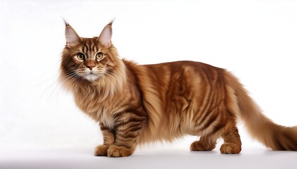 Striking Studio Portrait of a Red Maine Coon Cat Against a White Background