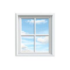 White Window Frame with Blue Sky and Clouds View