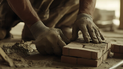 Construction Worker Laying Bricks