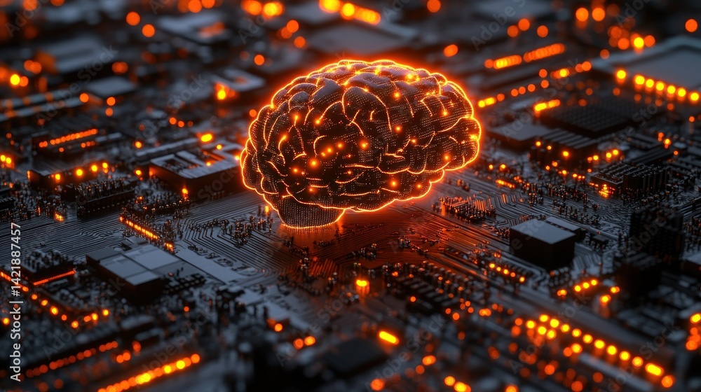 Poster artificial intelligence: brain on a circuit board