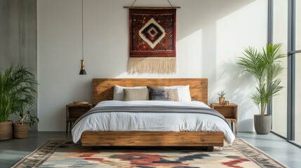 Modern Wooden Bed in a Stylish Bedroom