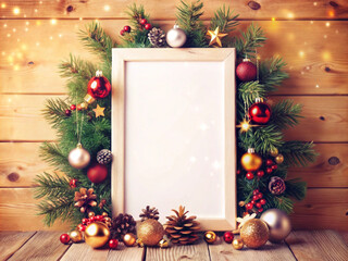 Obraz premium photo frame mockup, christmas greeting card with christmas tree