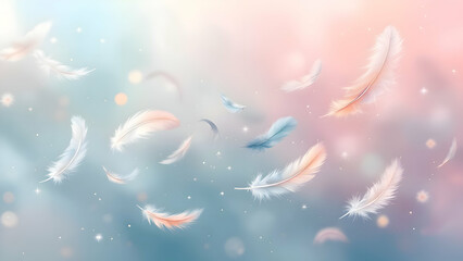 Floating Feathers Dream: Pastel Colors and Soft Bokeh.
Serene Feather Cloud: Delicate Details on Pastel Sky.
Ethereal Feather Scene: Lightness and Dreamy Colors.

