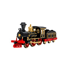 Fototapeta premium Classic Black and Gold Toy Train Locomotive - Vintage Steam Engine Model