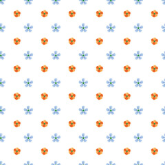 Colorful Floral Seamless Pattern With Orange and Blue Flowers on White Background