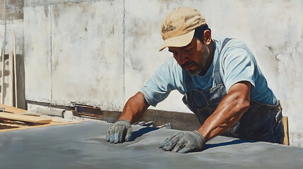 Construction Worker Smoothing Concrete