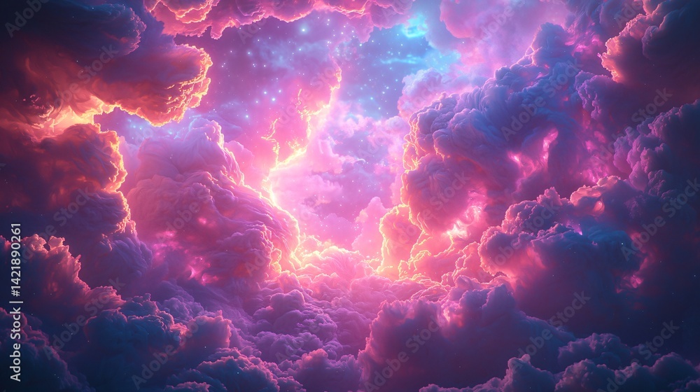 Poster spectacular colorful sky filled with vibrant clouds creating a surreal and dreamlike scene at dusk w
