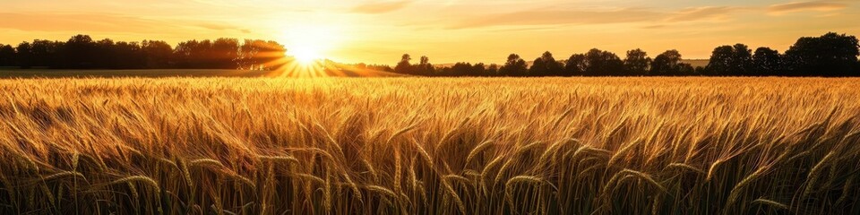 Obraz premium A barley field in early autumn, with golden stalks and a crisp blue sky, leaving plenty of room for branding, slogans, or quotes.
