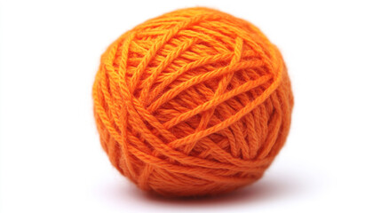 Vibrant orange yarn ball isolated on white background.