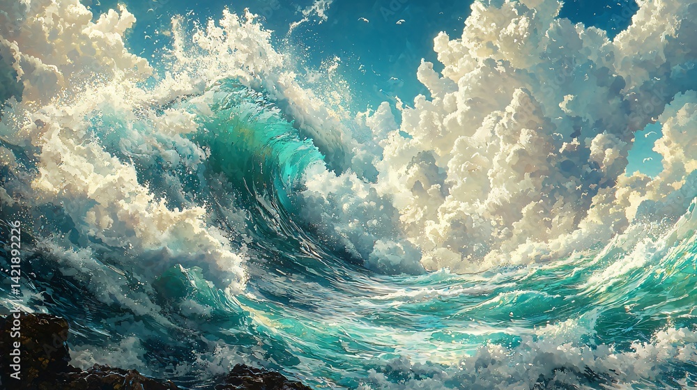 Aufkleber a large wave in the ocean displaying its power and grace captured in a surreal dreamlike mood enhanc