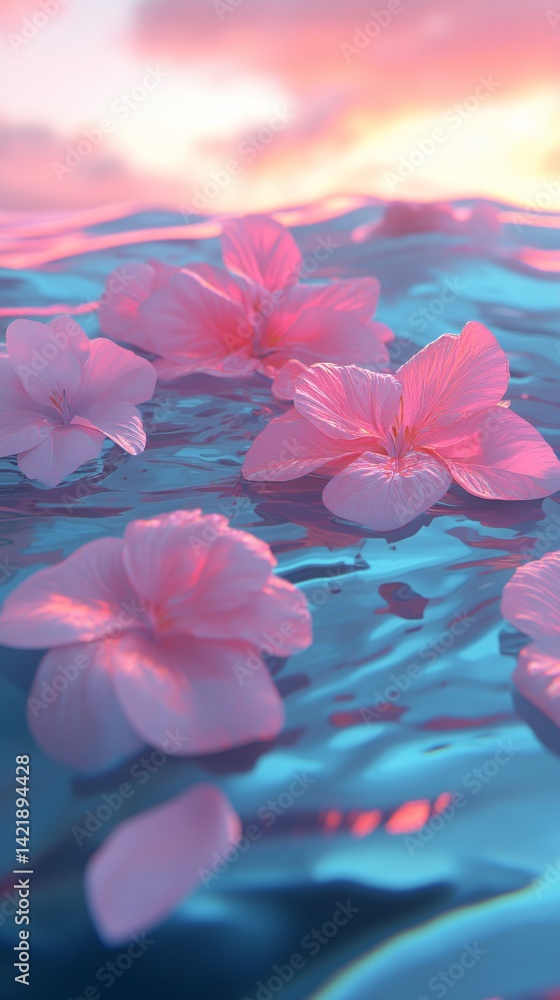 Aufkleber vibrant abstract ocean waves rendering with pink and blue hues capturing fluid motion and dynamic be