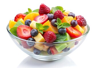 Bowl of fresh fruit salad isolated on white background
