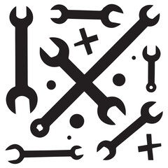 Black silhouette of Wrenches vector White Background.