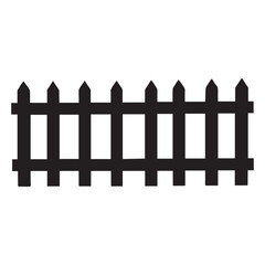 Black silhouette of garden farm wooden fence White Background.
