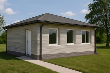 Modern House in Green Environment: A contemporary house, with sleek lines and large windows, seamlessly blends into the lush green surroundings, providing a serene and inviting living space.