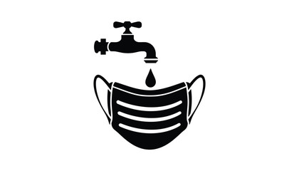 Hygiene Icon with Face Mask and Water Drop Vector Illustration