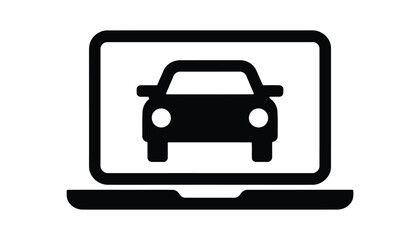 Online Car Service Icon Vector, Black Silhouette Design of Vehicle on Laptop Screen for Automotive Technology