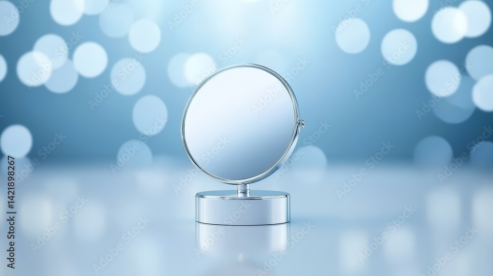 Aufkleber reflective elegance mirror on table with blurred background in modern setting