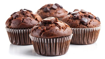 Chocolate muffins stock isolated on white background