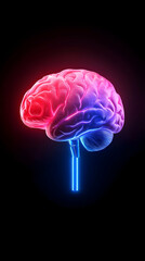 Glowing Red And Blue Pixelated Human Brain Anatomy Illustration