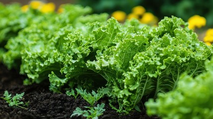 Fresh lettuce plants in a garden bed