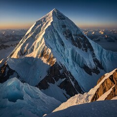 The summit of K2 glistening in the early morning sun, an unreachable dream of ice and rock that has claimed the lives of many who dared to climb it.