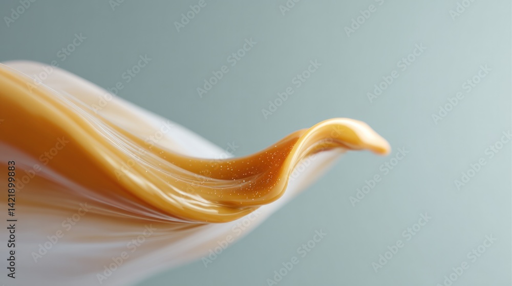 Poster drone-shot aerial view capturing flow of liquids creating abstract shapes against clean background