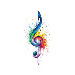 Vibrant Rainbow Treble Clef in Watercolor Splash