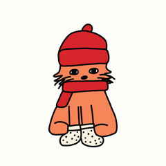 cute winter cat drawing illustration