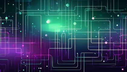 Obraz premium abstract composition features floating rectangles and fading dots in green and purple gradient