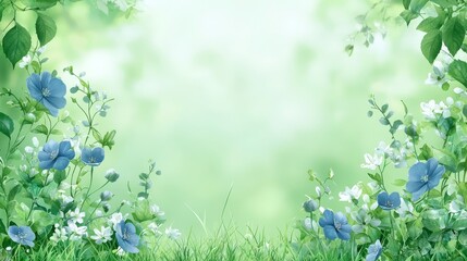 Obraz premium Vibrant blue blossoms adorn lush green backdrop stunning display of floral beauty