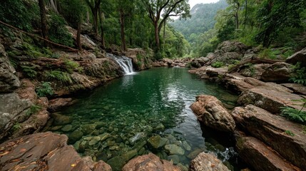 Emerald pool in a lush forest