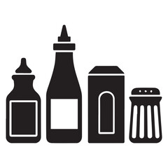 Condiment food icons isolated Vector Silhouettes  White Background.