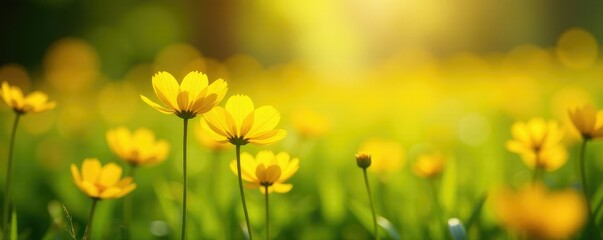 Obraz premium Softly glowing buttercups light up the sunny meadow, petals, blooms