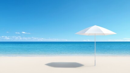 Tranquil escape white umbrella on sunny beach offers shade and relaxation