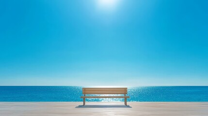 Fototapeta premium Tranquil ocean escape wooden bench on pier overlooking the serene blue sea scenic