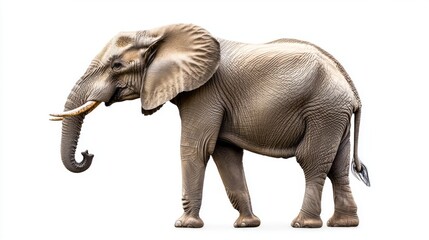 Fototapeta premium A large elephant is walking on a white background