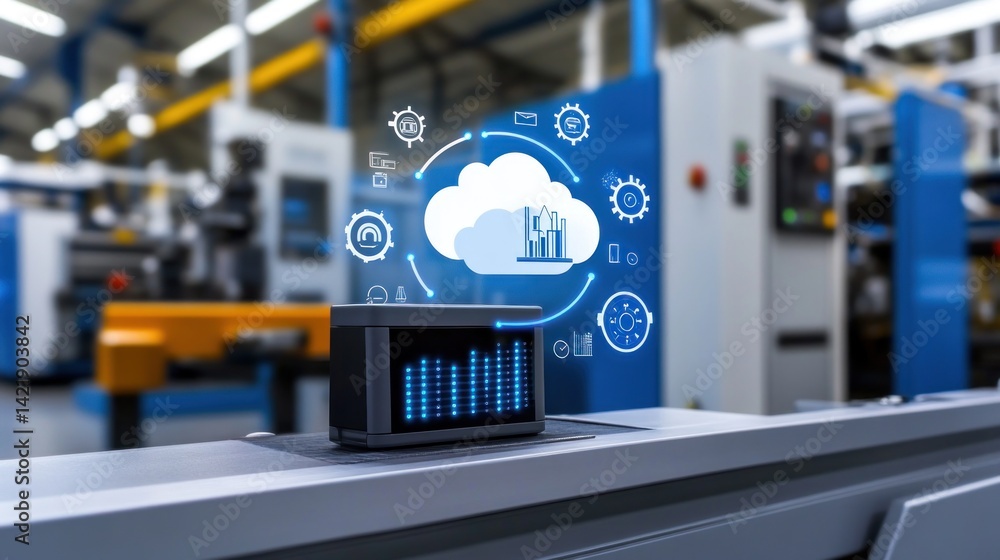 Aufkleber cloud computing in industrial automation: a futuristic factory setting