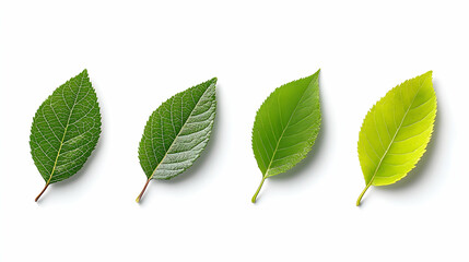 Fototapeta premium Four Stages of Leaf Growth: Green to Yellow Transition on White Background