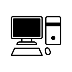 Minimal Illustration of a Desktop Computer Setup on White Background