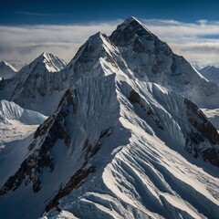 From base camp, K2 looms like a frozen titan, its wind-sculpted flanks etched with ridges and shadows, whispering ancient secrets to the sky.