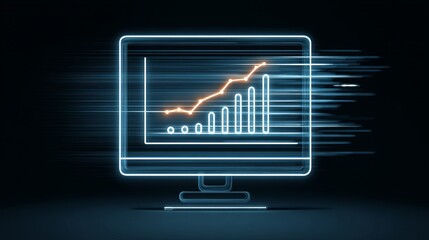 Digital growth graph displayed on a glowing computer screen against a dark backdrop.