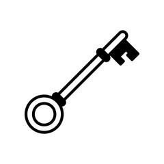 Illustration of Vintage Key with Circular Head in Black and White