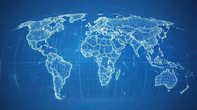 Global Telecommunications Network Blueprint with Detailed Infrastructure, 4:5 Aspect Ratio