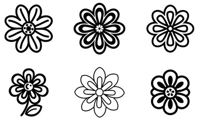 Hand-Drawn Floral Vector Icons Set – Abstract Flower Outline Clipart Collection