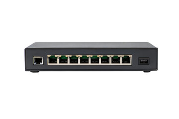 Network switch with ethernet ports for data connectivity on transparent background
