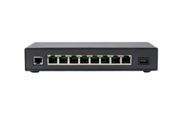 Network switch with ethernet ports for data connectivity on transparent background