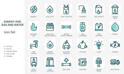 Public utility icon set with green energy concept